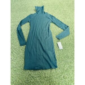 Wild Fable Woman's s Sweater Dress Green Ribbed Long Sleeve High Neck